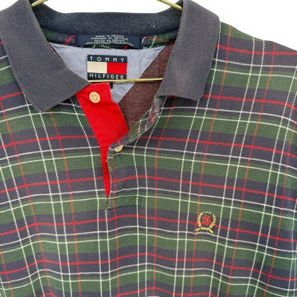1990s Vintage Tommy Hilfiger Signature Tartan Plaid Knit Polo Shirt Logo Size M - Picture 4 of 4
